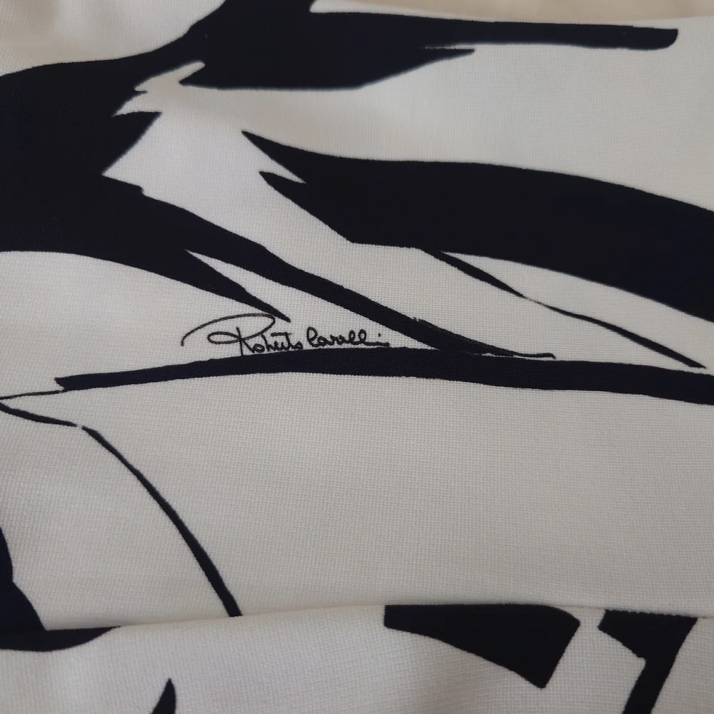 FLAW Zip-up ROBERTO CAVALLI Runway Leaves Print Black White Short Dress Mini 38 - Picture 15 of 16